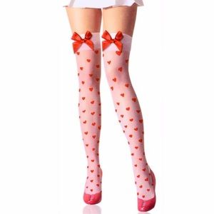 Hearts over the knee socks with satin bow